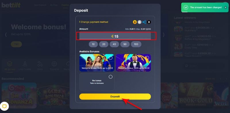 How to deposit on a casino with Bitcoin? - Guide Step 5